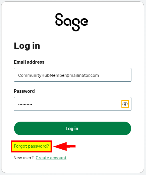 Sage - Community Hub - Forgot Password