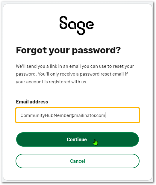 Sage - Community Hub - Forgot Password pt2