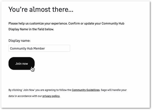 Sage - Community Hub - create display name