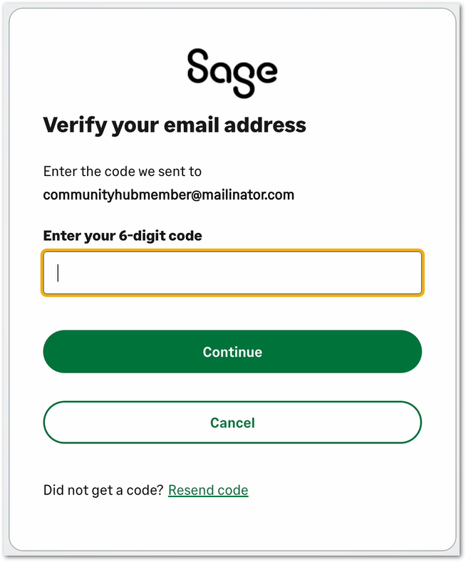 Sage ID creation - verify email code